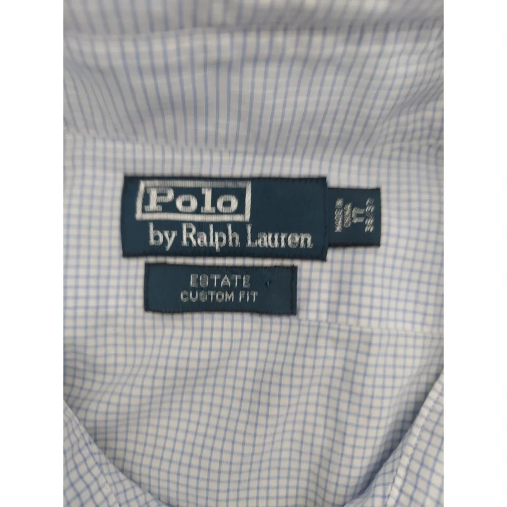 Polo Ralph Lauren Shirt Mens 17 Blue Check Estate Custom‎ Fit Button Down